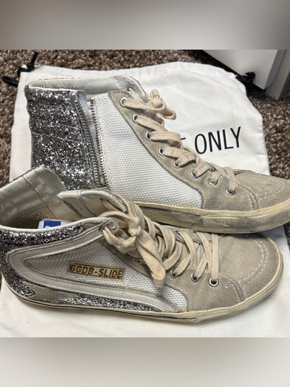Golden Goose Women's White, Silver & Cream Glitter High-Top Sneakers